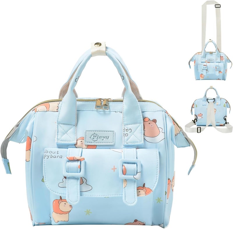 Mozzilog Small Diaper Bag Crossbody, Convertible Mini Diapers Backpack 4 in 1 w/Shoulder for Stroller, Travel, Small Mommy Daiper Tote with Insulated Pockets, Compact Baby Bag for Mom (Sky Blue Animal) - Image 1